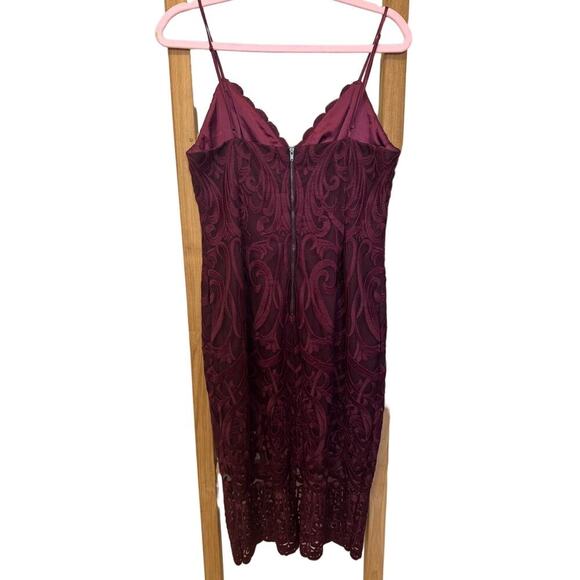 Bardot Gia Embroidered Lace Mesh Cocktail Bodycon Dress In Burgundy Size 8 - Picture 7 of 15